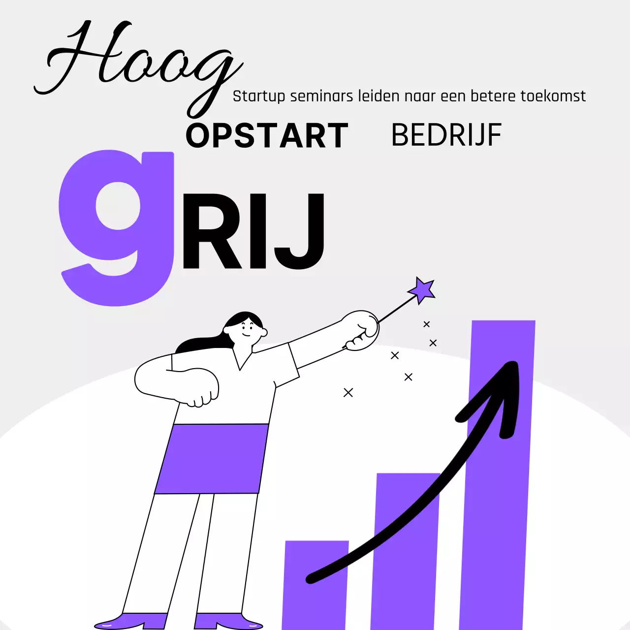 Startup business seminar met eenvoudige grafieken in paars en wit