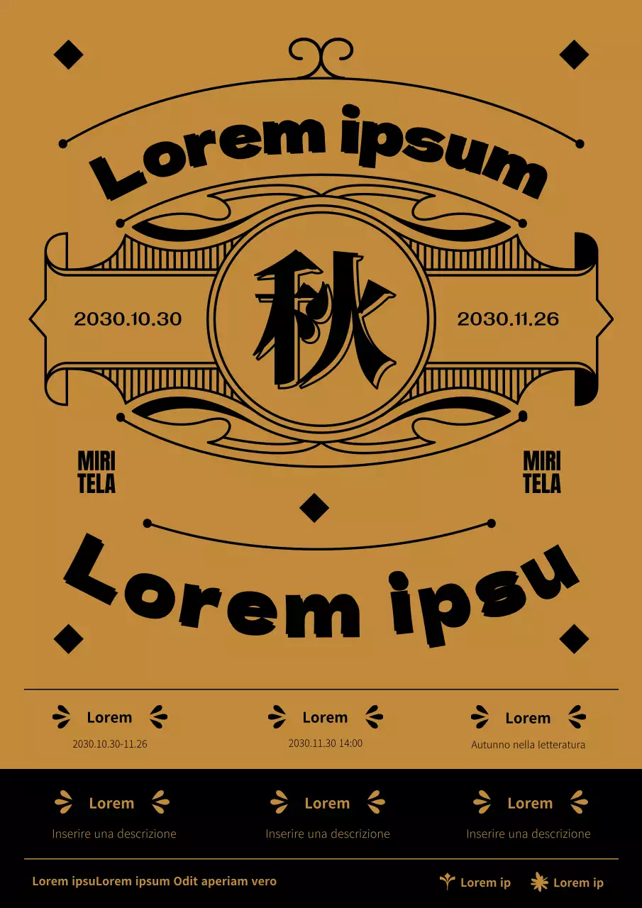 Riviste editoriali autunnali con un motivo tradizionale, pulito e ordinato, in marrone e nero