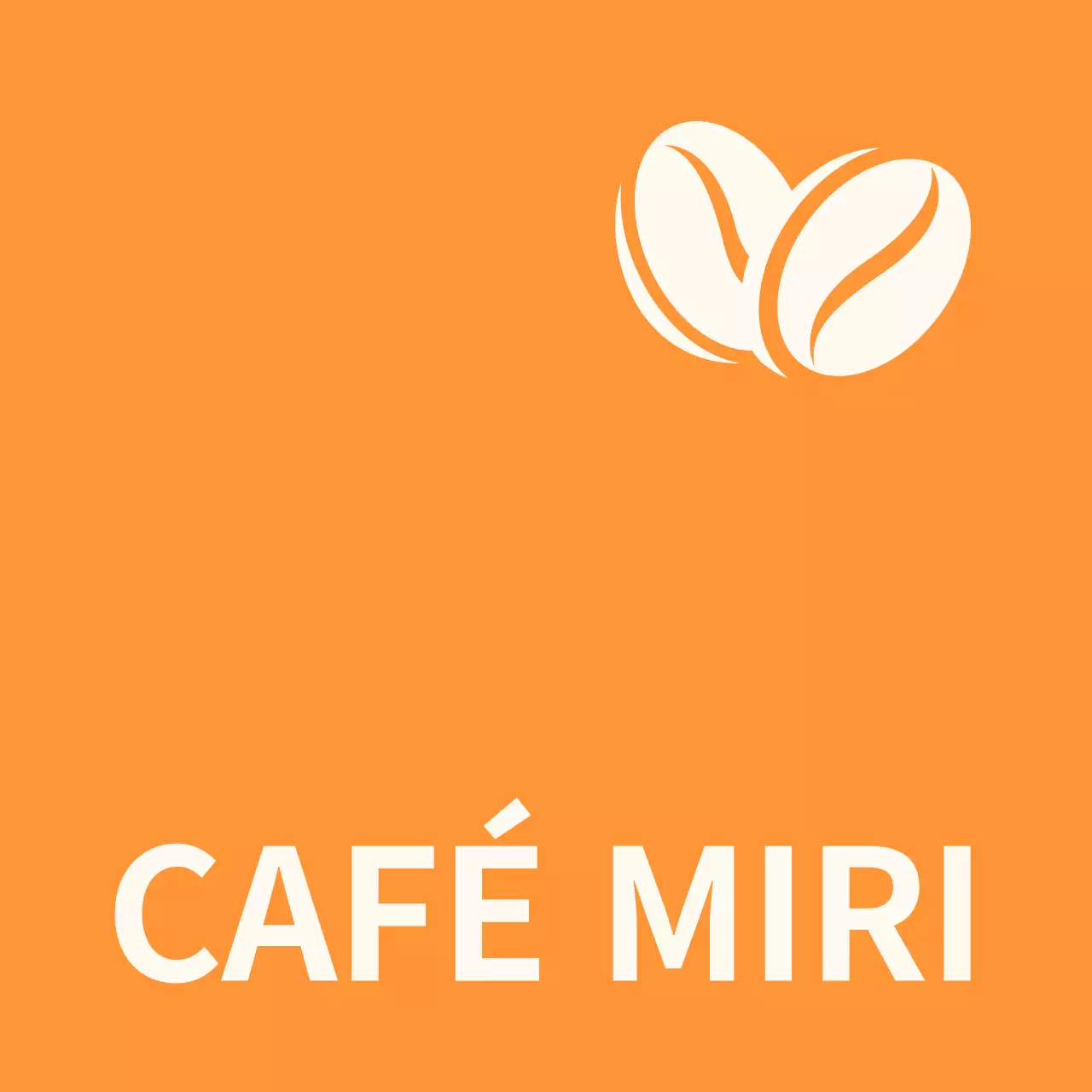 Sencillo rótulo de escaparate con texto en blanco y negro anaranjado de Miricafe e ilustraciones de judías.