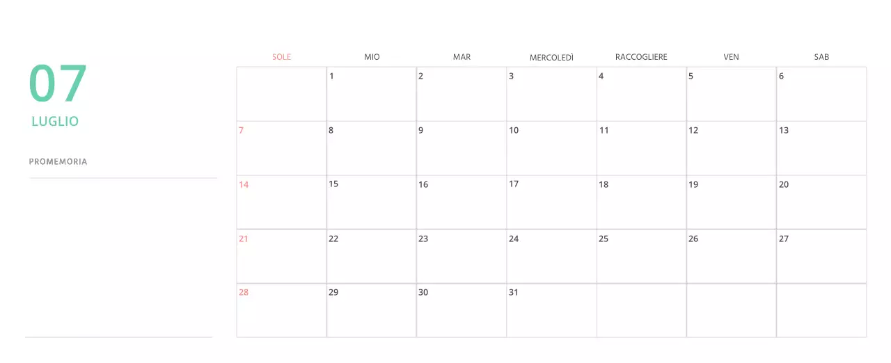 Simpatico calendario da tavolo illustrato verde a tema famiglia