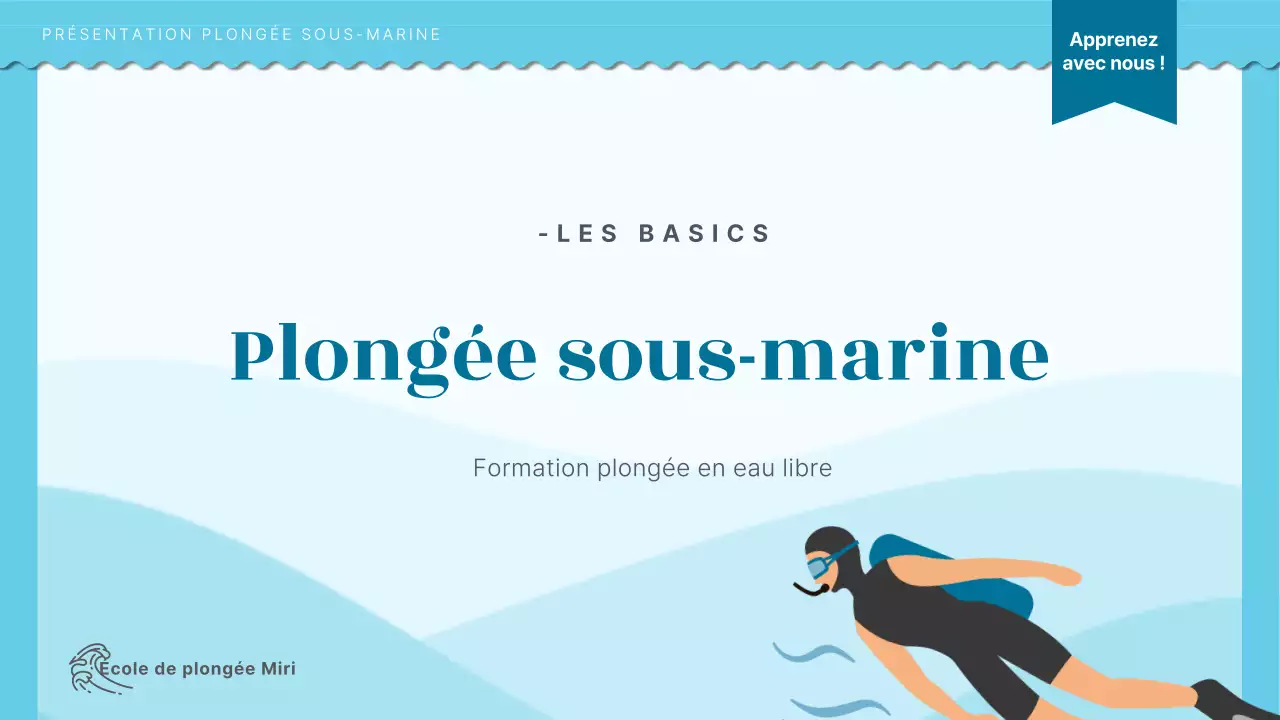 Introduction à la formation à la plongée sous-marine avec un concept d'illustration de l'océan bleu clair