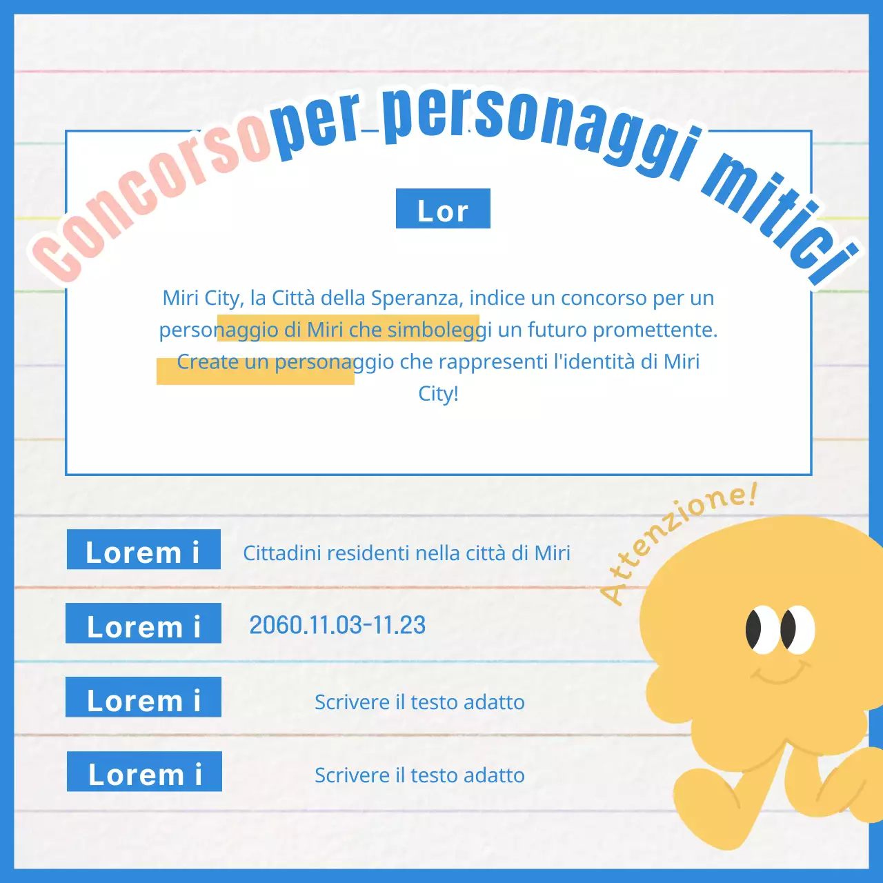 Promuovere un concorso a carattere minimalista giallo e blu