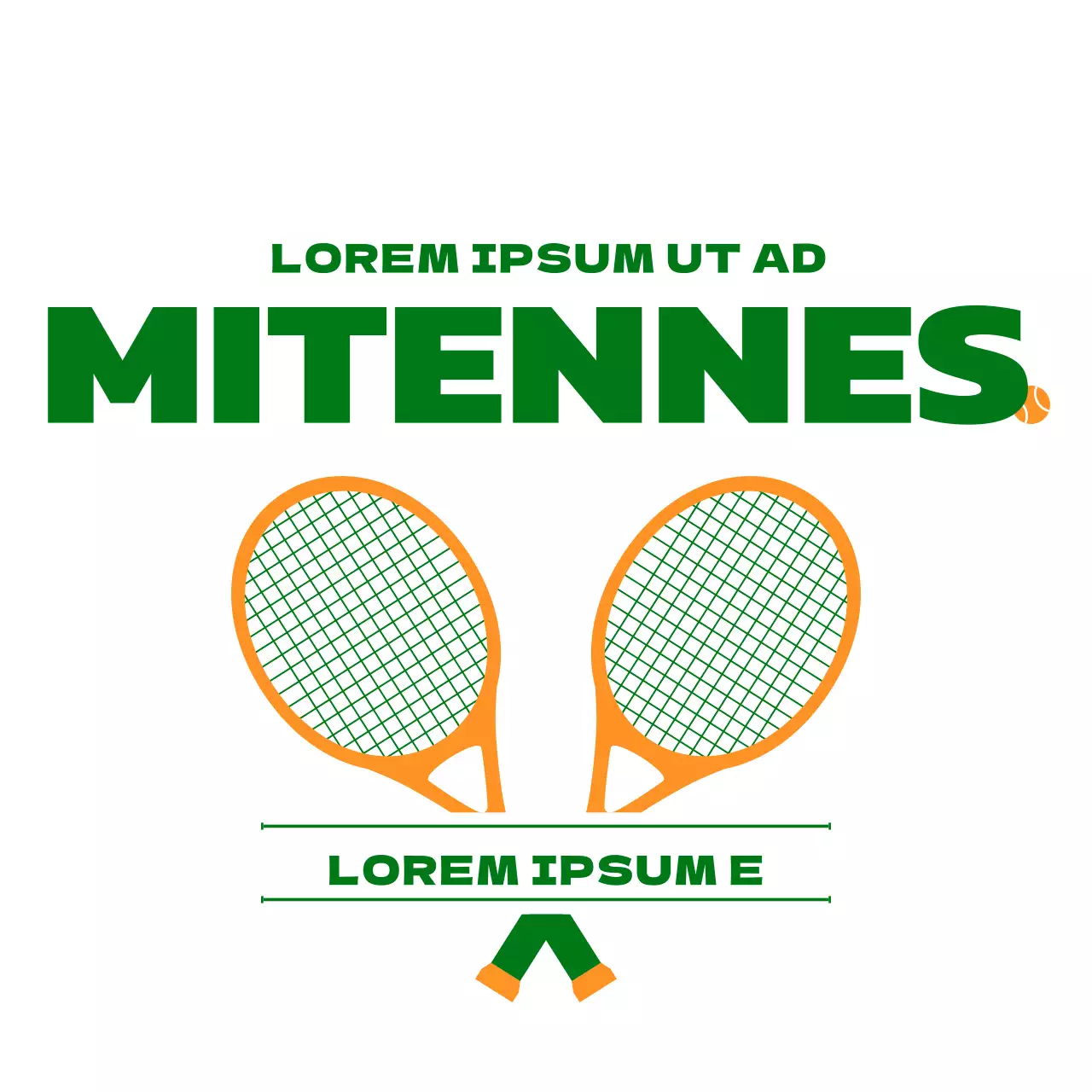 Promotion d'une école de tennis avec une illustration de matériel de tennis en vert et orange.