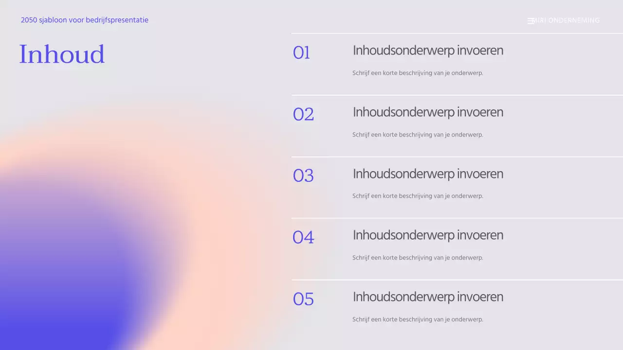 Sjabloon voor bedrijfspresentatie met paars kleurverloop
