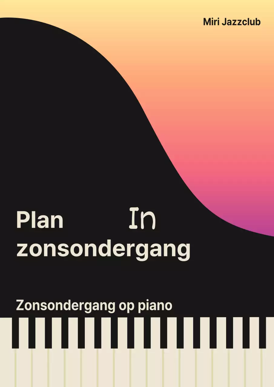 Teder evenementvoorstel met illustraties van zonsondergang en piano