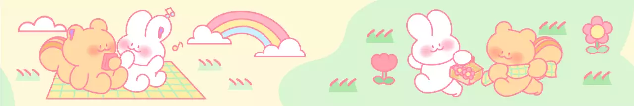 Articles à motifs avec de jolies illustrations d'écureuils et de lapins jaunes.