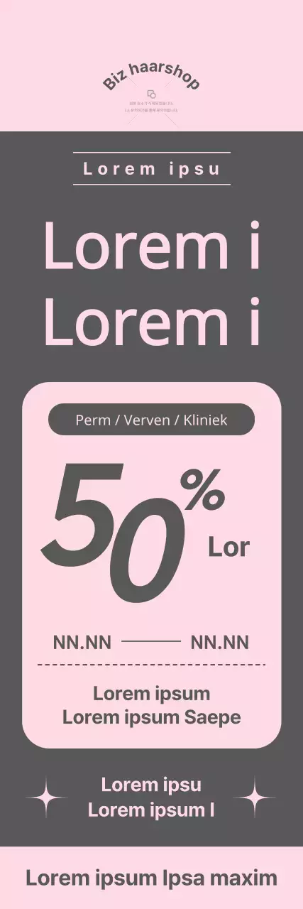 Kapsalon examenkaartje evenement banner met kortingstarieven in een combinatie van roze en grijs