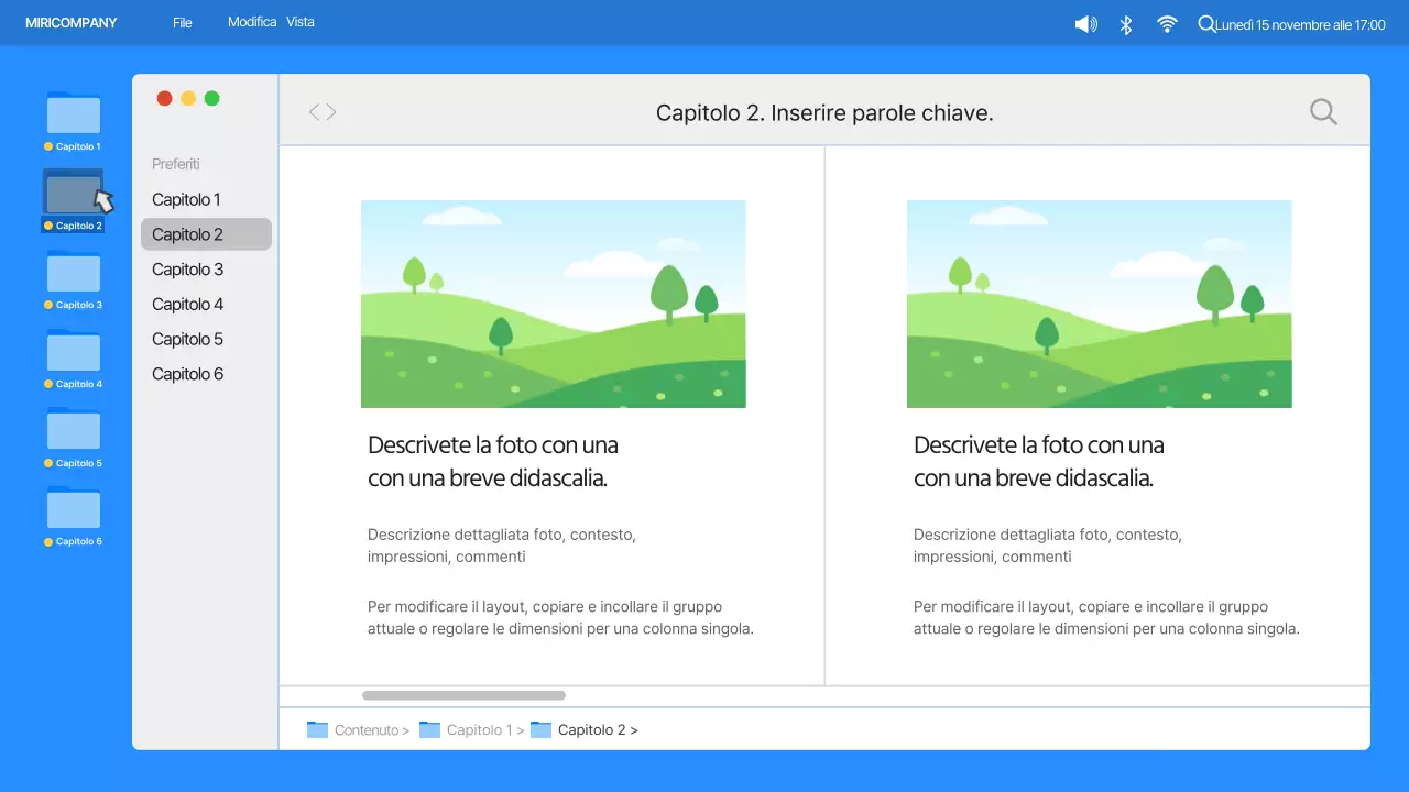 Semplice interfaccia utente del desktop del computer in blu e arancione Profilo aziendale