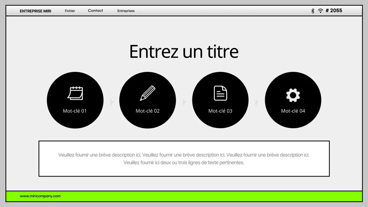 Interface utilisateur d'ordinateur simple en gris et chartreuse Profil de l'entreprise