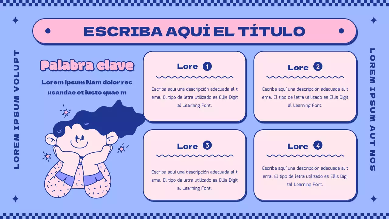 Introducir el concepto de simpáticos personajes rosas y morados