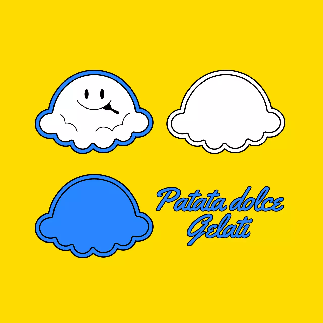 Promuovere un concetto di gelateria con l'illustrazione di un personaggio di gelato giallo e blu