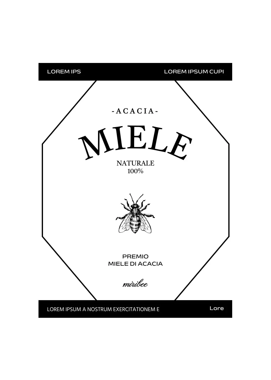 Etichetta di miele semplice e vintage con illustrazione di api in bianco e nero