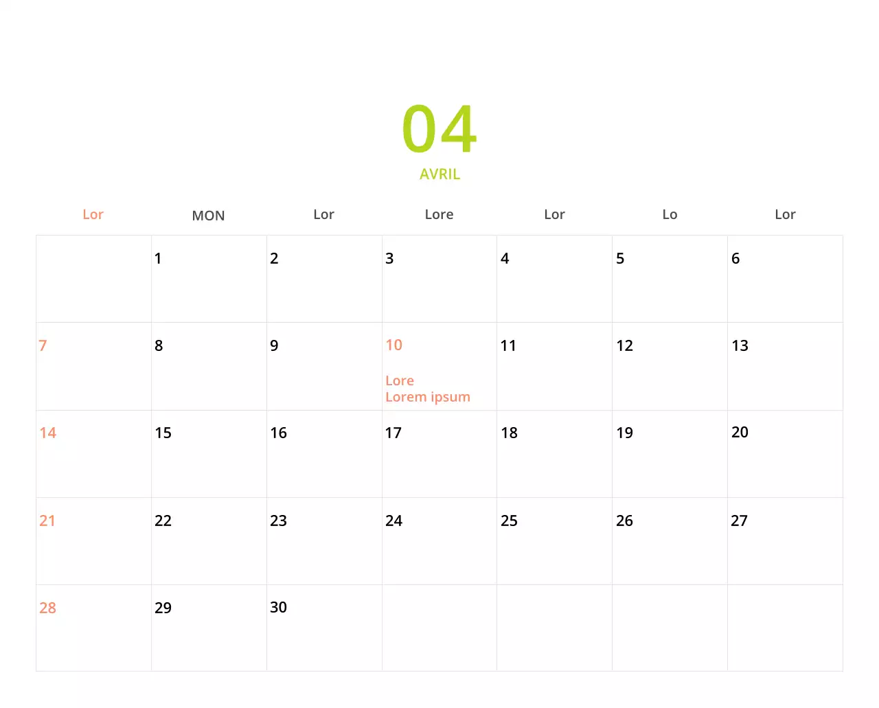 Calendrier de bureau illustré vert sur le thème de la famille