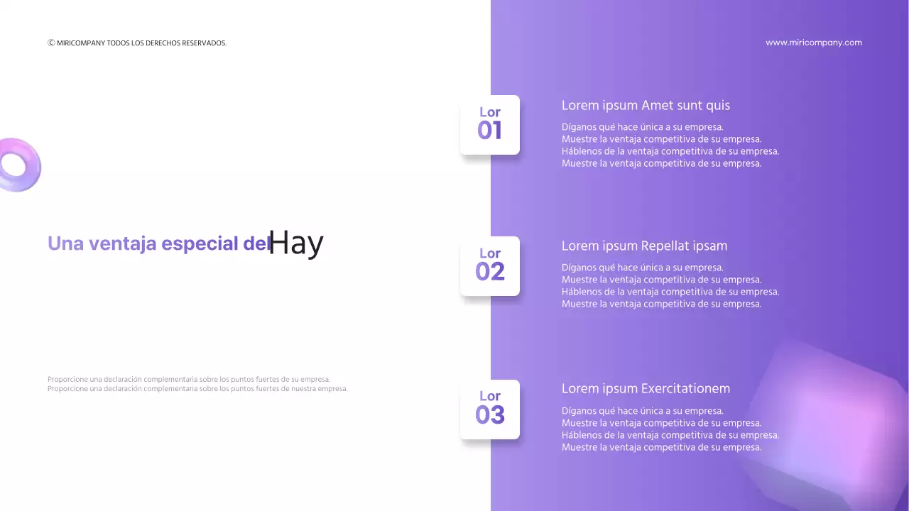 Formas 3D con degradado púrpura para presentaciones comerciales