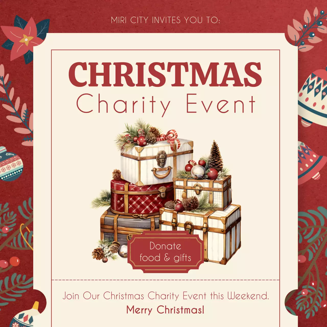 레드와 베이지 빈티지 크리스마스 이벤트 초대장