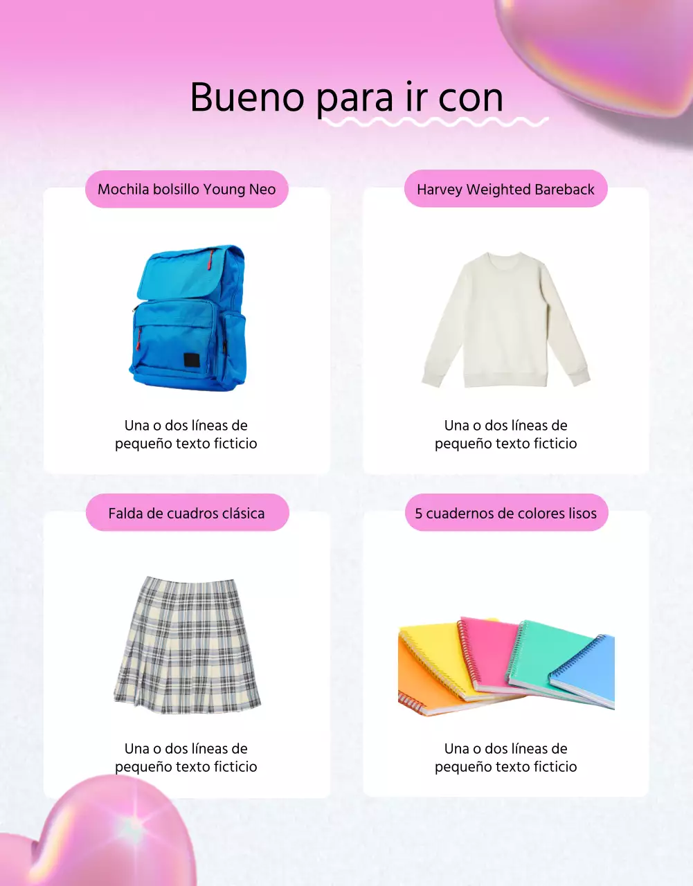 Vuelta al cole con corazones 3D negros y rosas