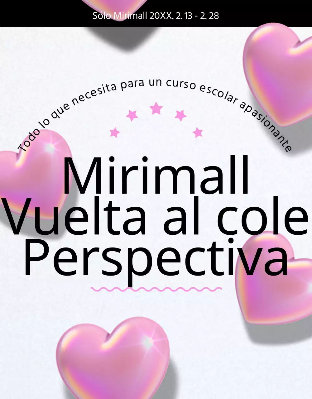 Vuelta al cole con corazones 3D negros y rosas