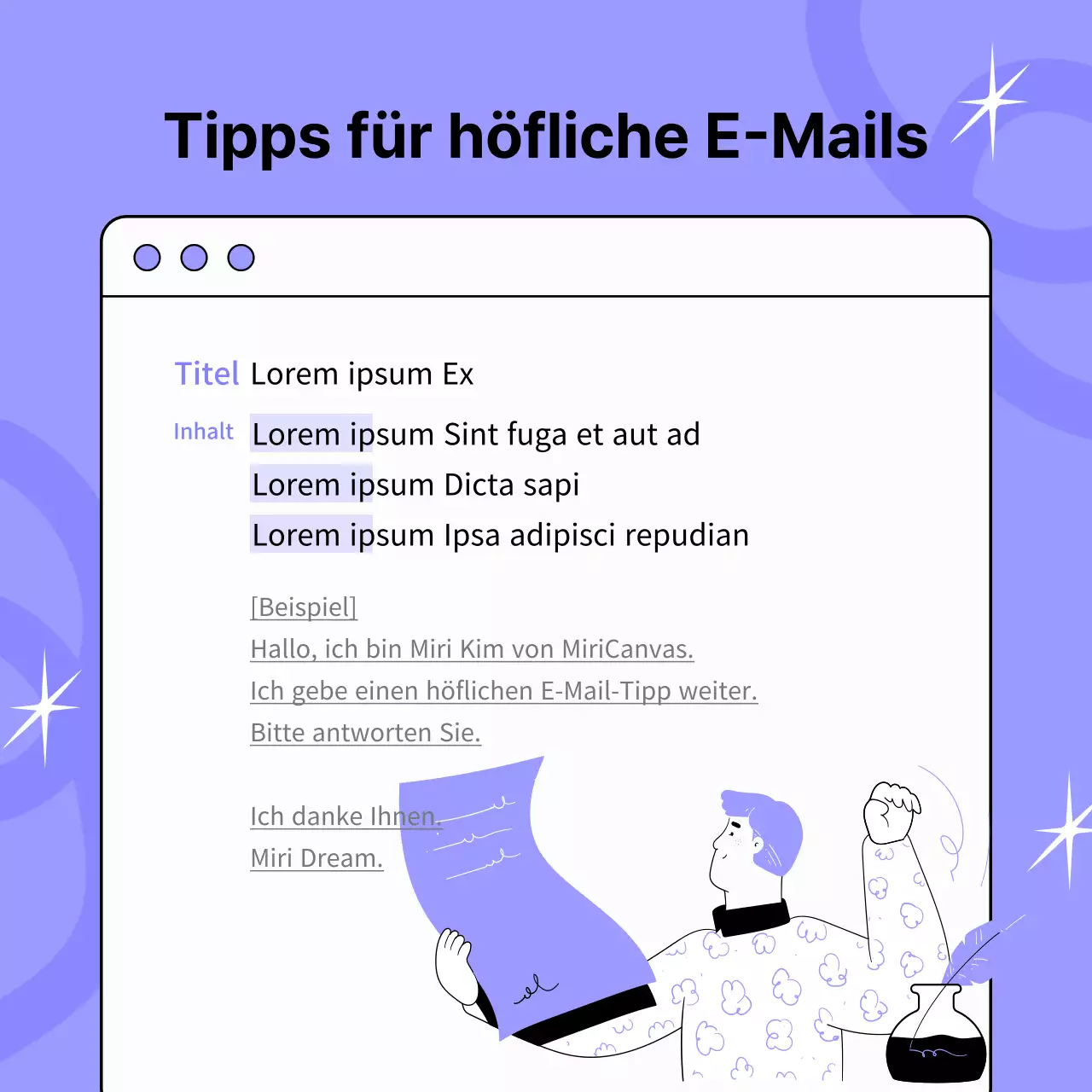 Ein lila-schwarzer, Pop-Art-inspirierter Work-Hack-Post