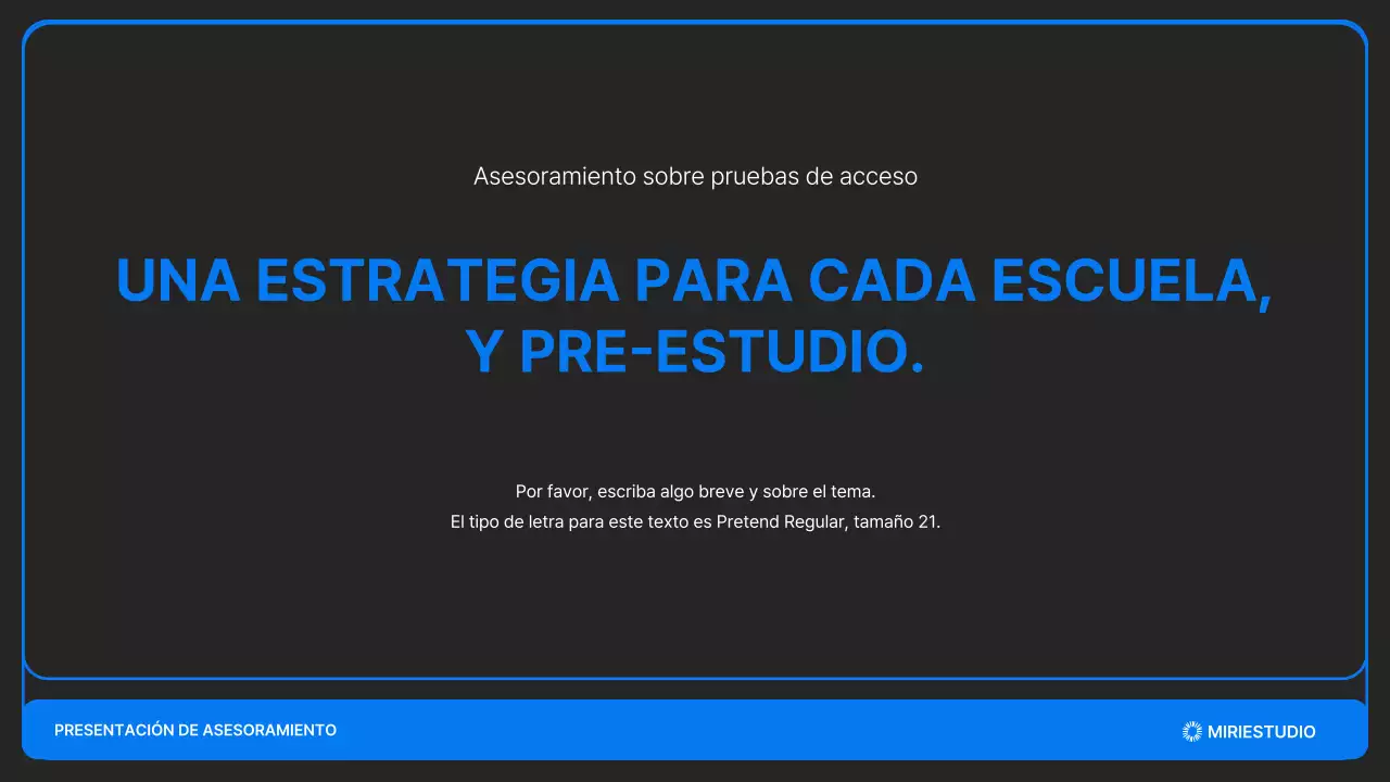 Una presentación de admisión minimalista en negro y azul