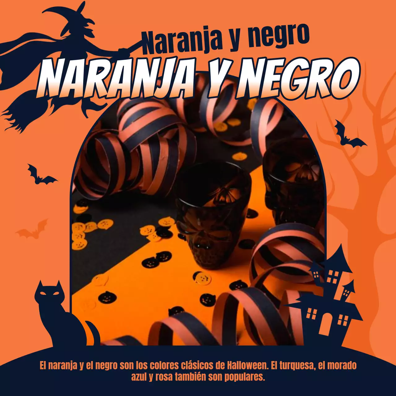 Ideas de decoración de Halloween con ilustraciones de sombras planas en dos tonos