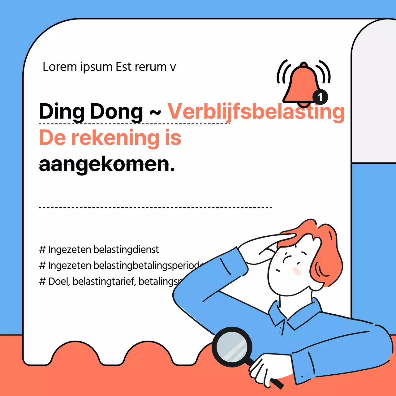Lichtblauwe en oranje illustratie van betalingsinstructies voor de verblijfsbelasting