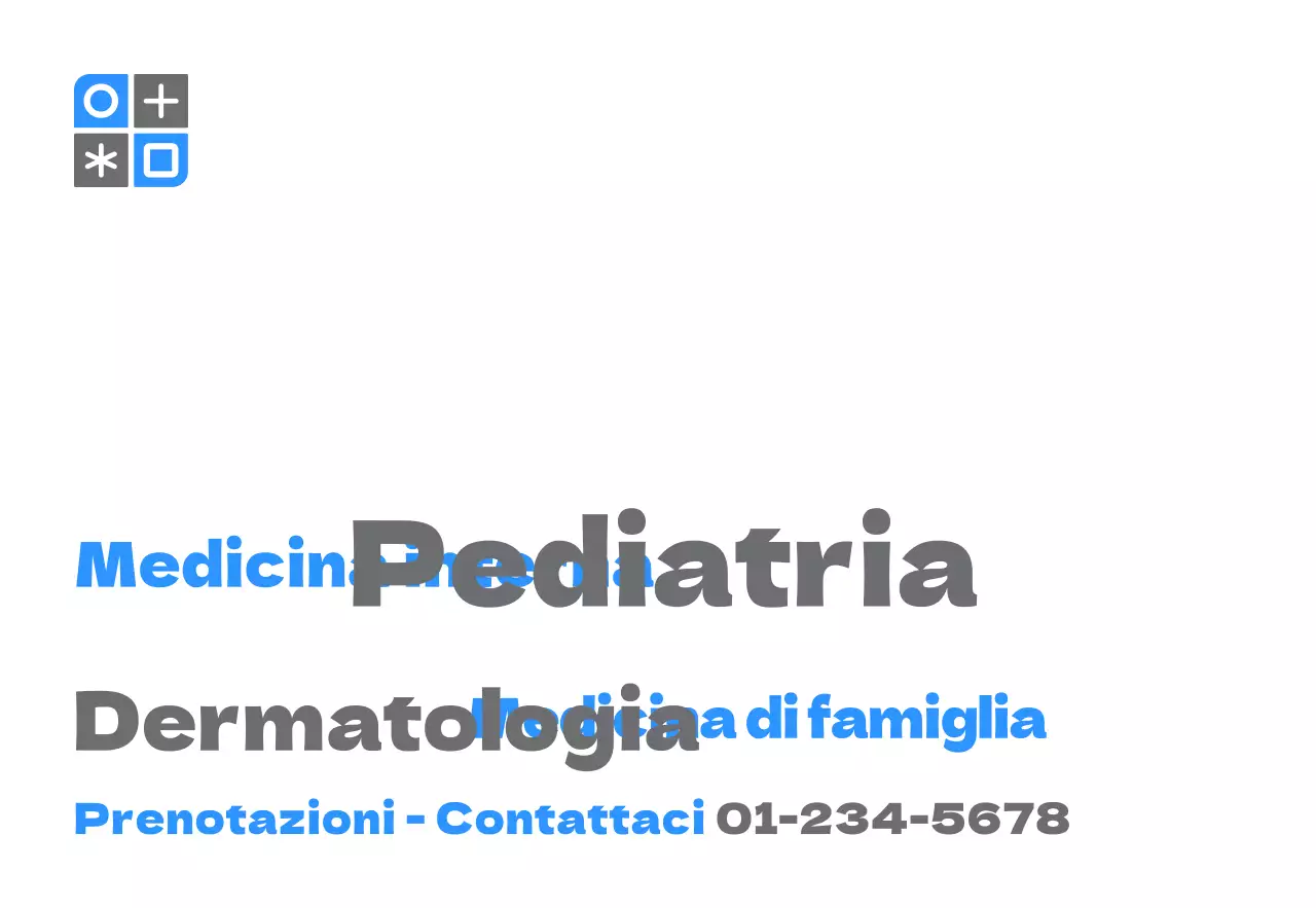 Promozionale con un design semplice che presenta un logo blu e grigio e il nome dello studio.