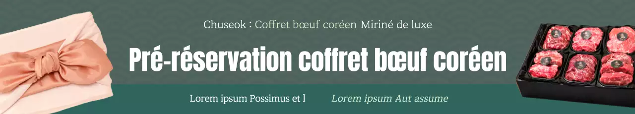 Promotion de pré-réservation pour un luxueux coffret cadeau de bœuf coréen sur fond vert à motifs traditionnels