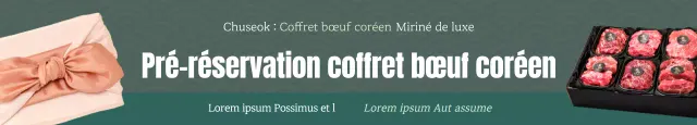 Promotion de pré-réservation pour un luxueux coffret cadeau de bœuf coréen sur fond vert à motifs traditionnels