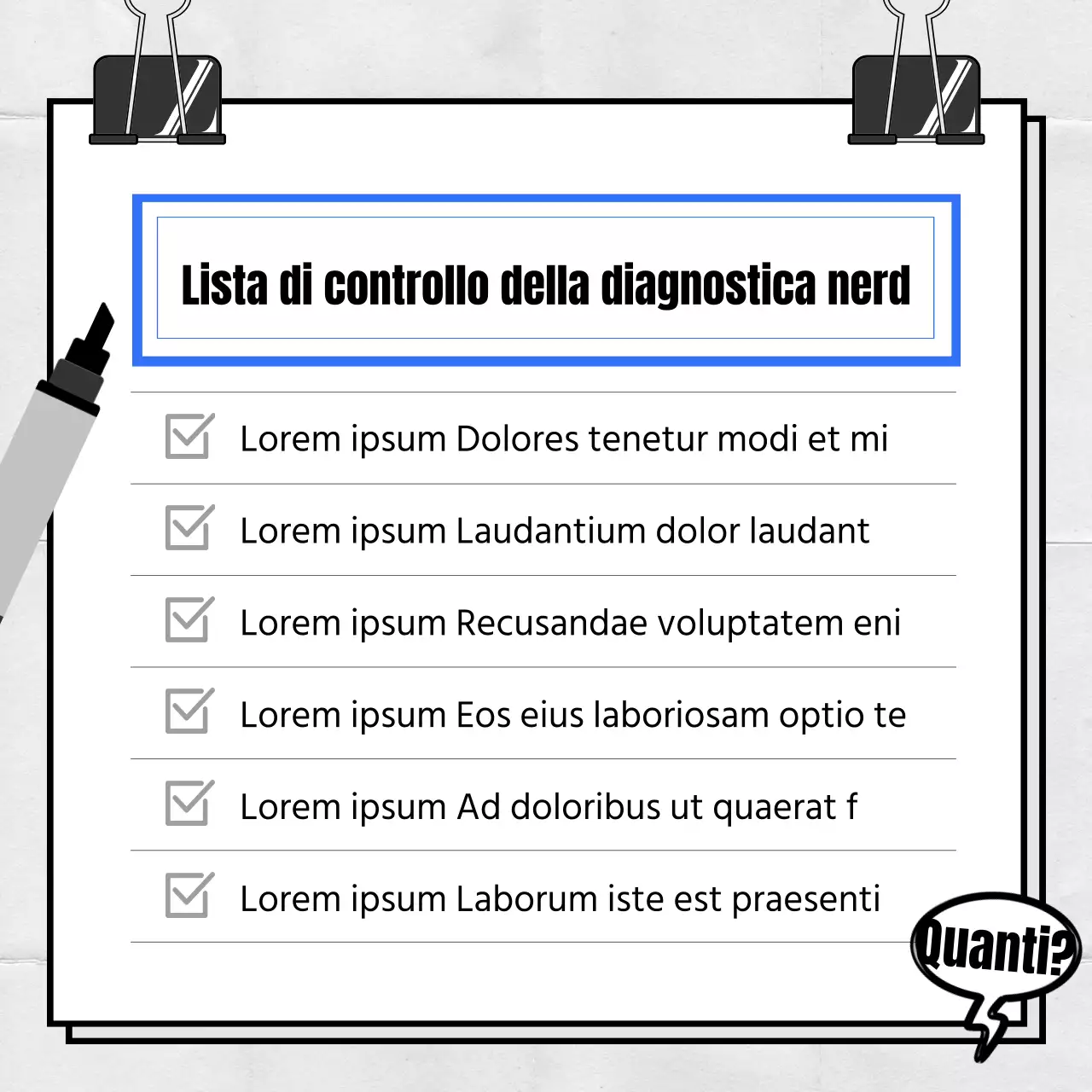Un semplice post di test diagnostico blu e bianco di tipo goofy