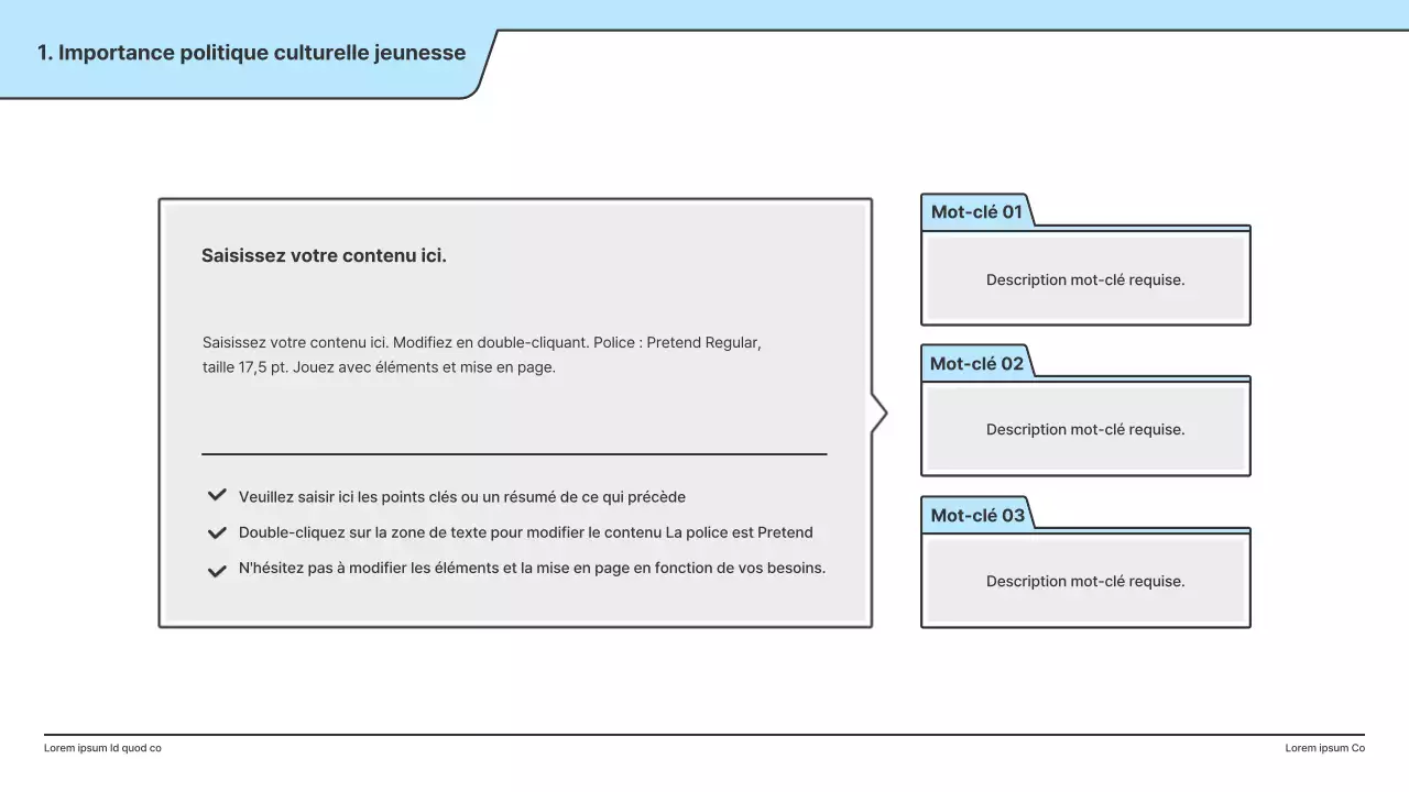Une proposition politique avec une illustration claire en bleu clair et une forme de point d'indice.