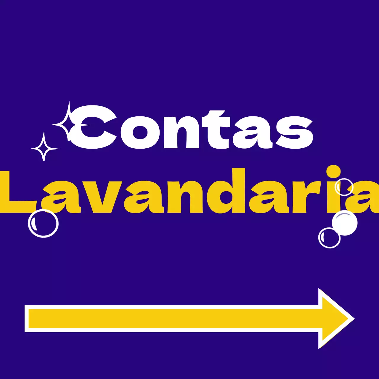 Sinalética de loja de fácil leitura com texto em azul, amarelo, laranja e branco sobre lavandaria e ilustrações de bolinhas, estrelas e setas.