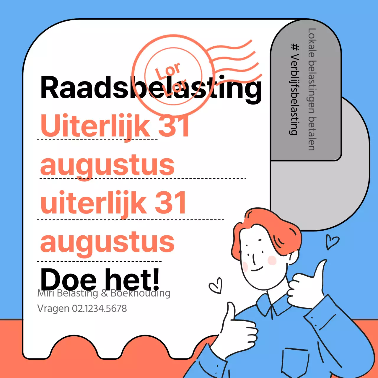 Lichtblauwe en oranje illustratie van betalingsinstructies voor de verblijfsbelasting