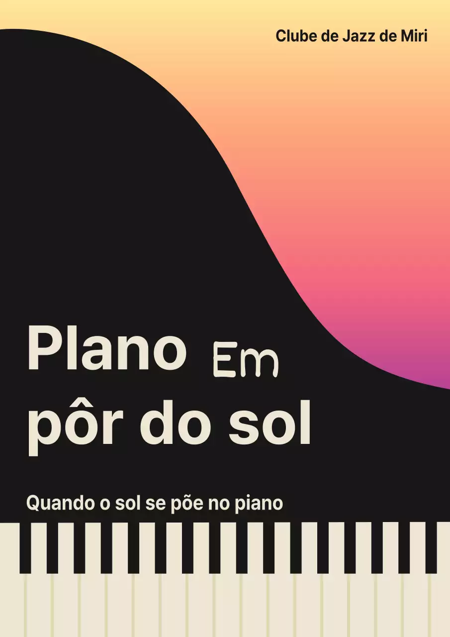 Proposta de evento ternurento com ilustrações de pôr do sol e piano
