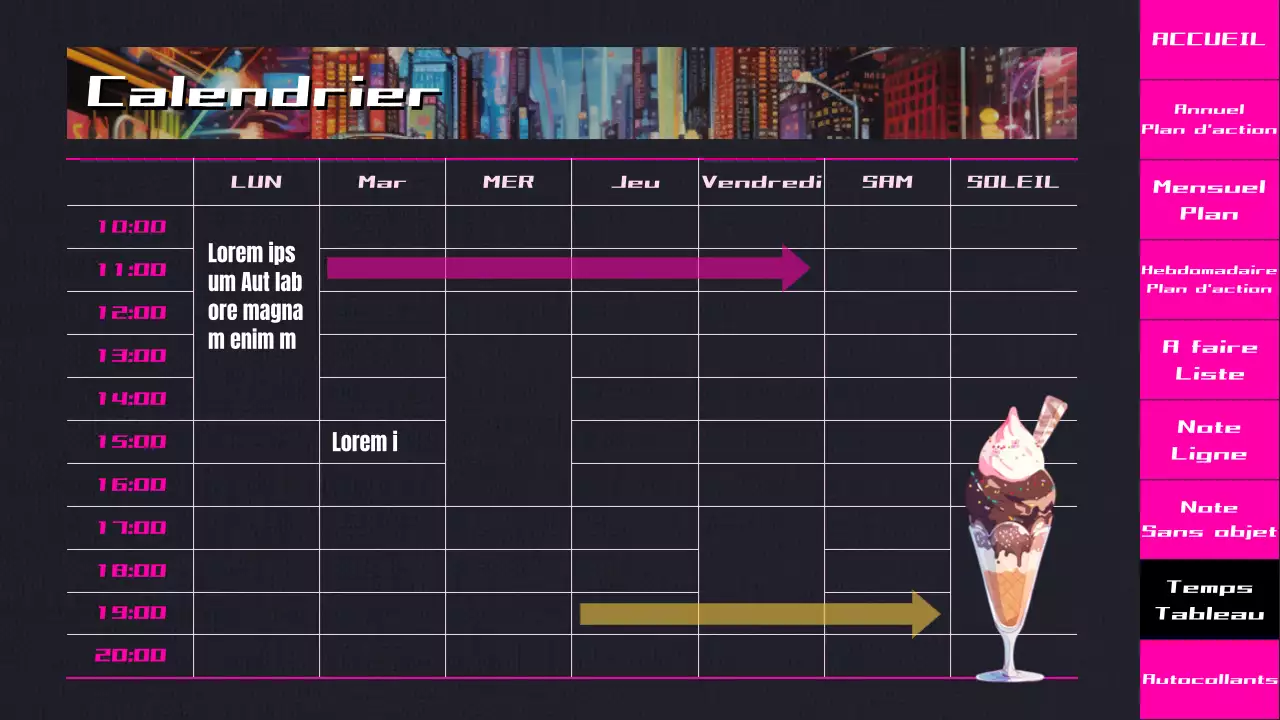 Planificateur d'animation CityPop dégradé noir et rose