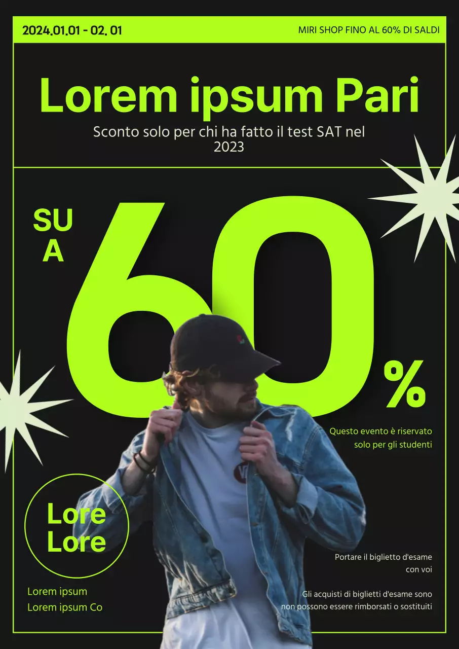 Sfondo nero Evento di sconto per studenti dell'anca