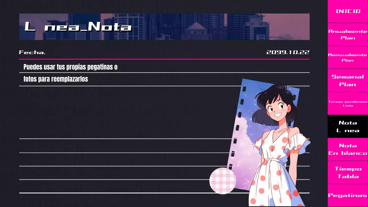 Agenda de animación CityPop en degradado negro y rosa