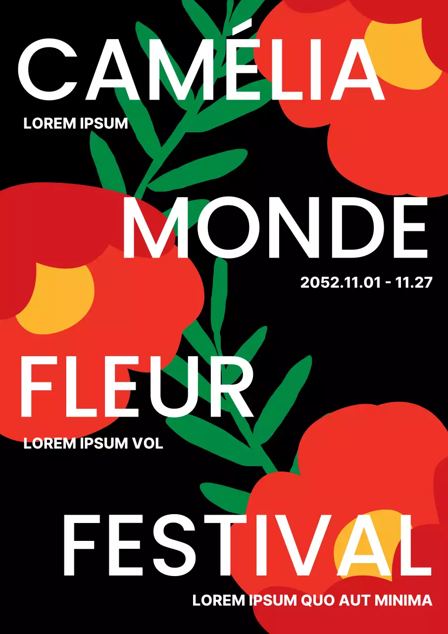 Promouvoir le festival du camélia avec du pop art noir et rouge