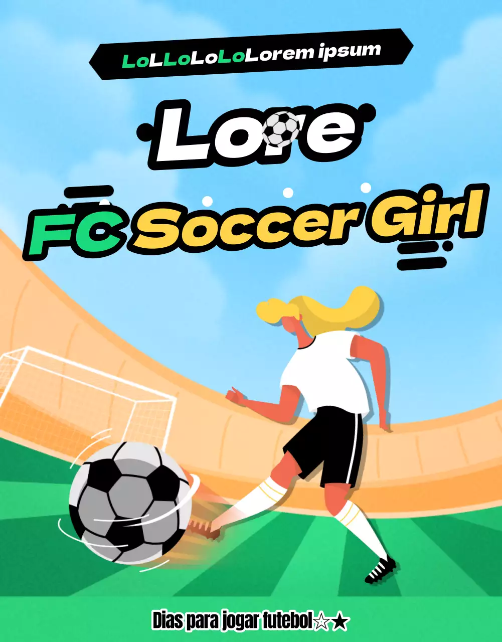 Recrutamento de futebol feminino com um toque de verde e amarelo