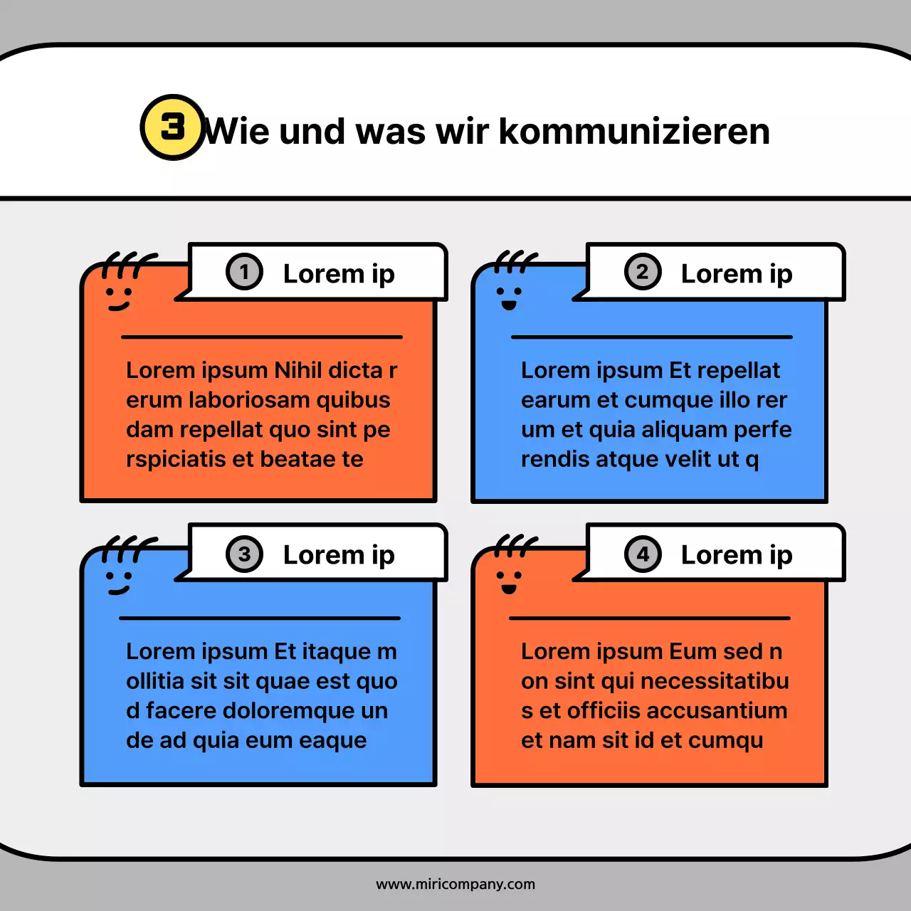 Niedliche Charakterformen in orange und blauen KonzeptkartenNews Kit