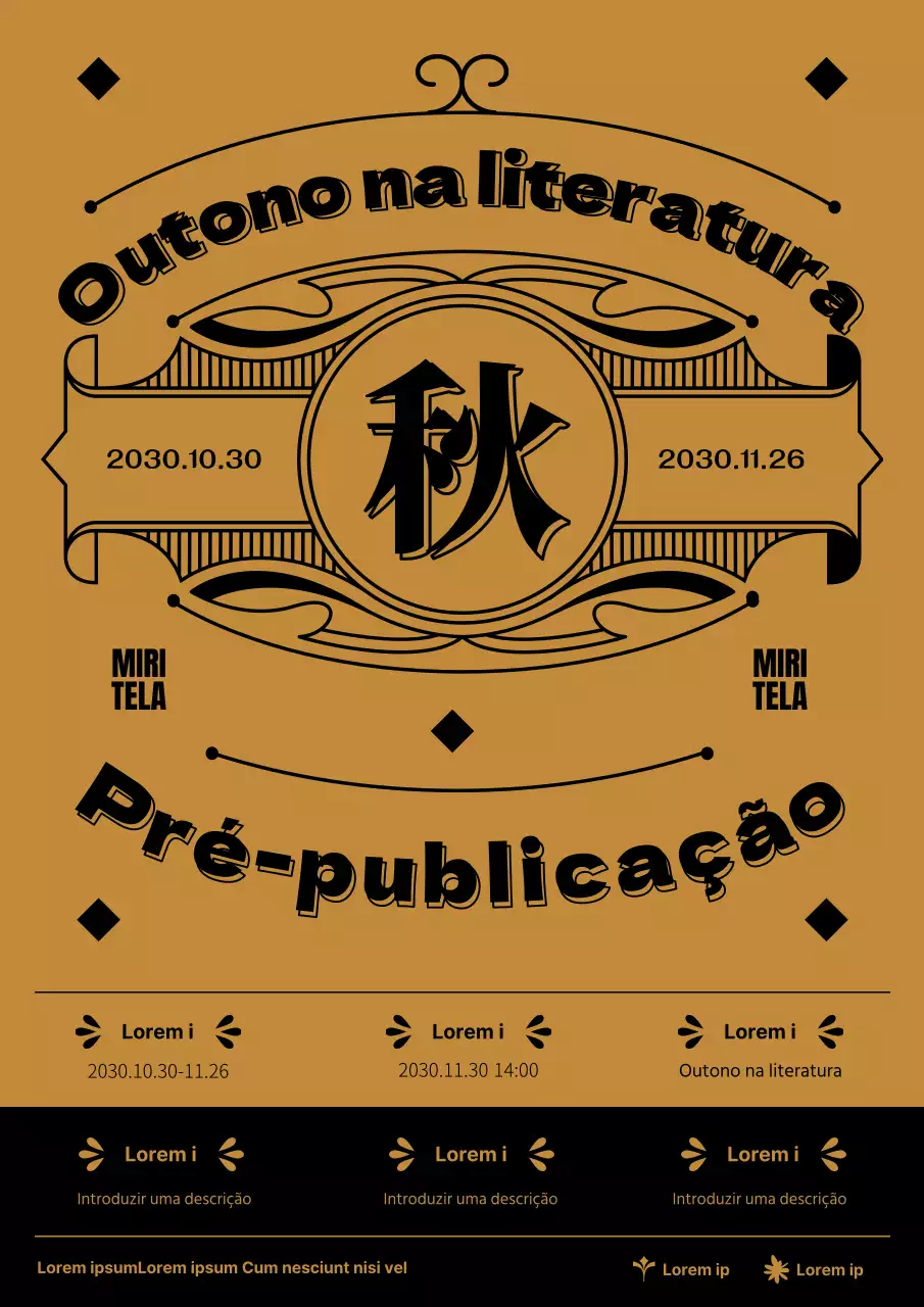 Jornais de outono da editora com um padrão tradicional, limpo e organizado, em castanho e preto