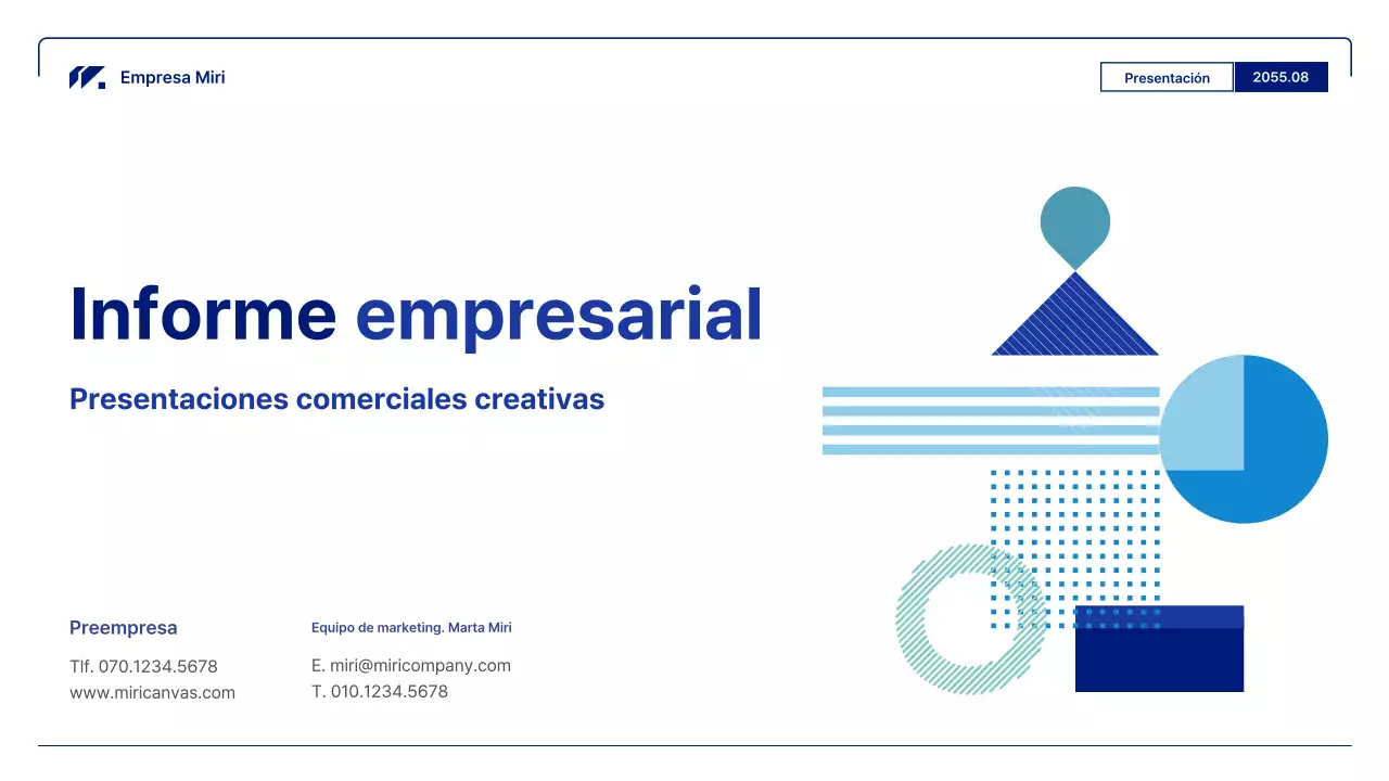 Informes comerciales geométricos en azul