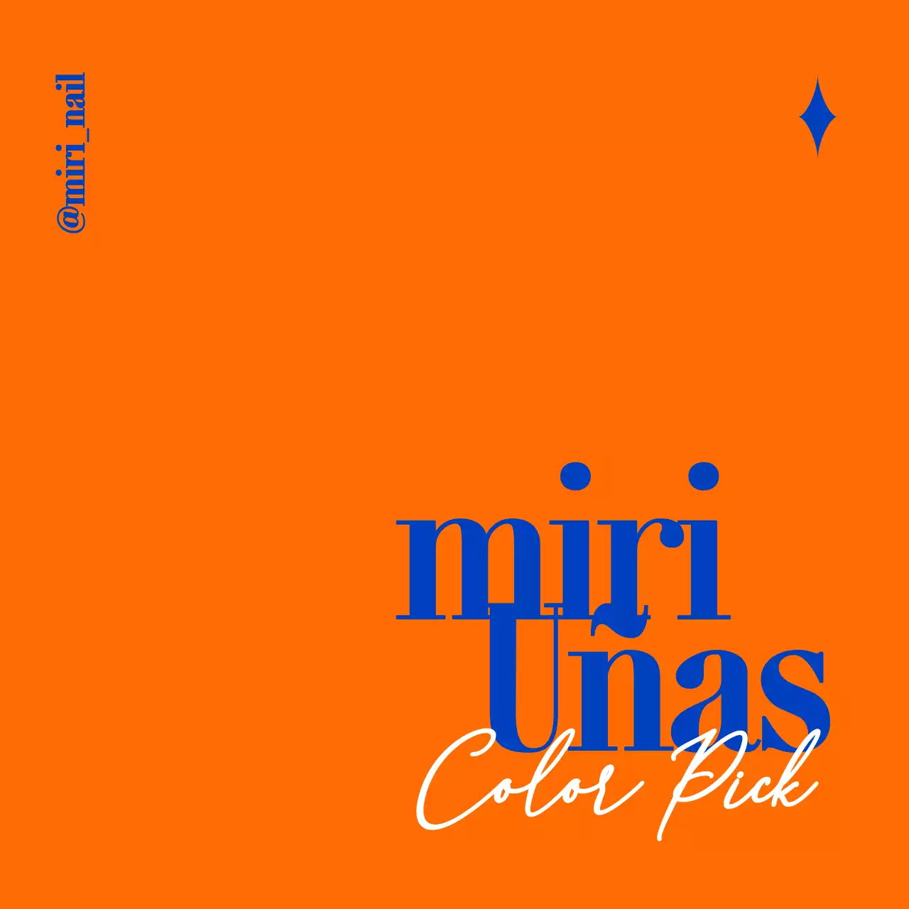 Una promoción limpia de una tienda de decoración de uñas con texto azul y naranja