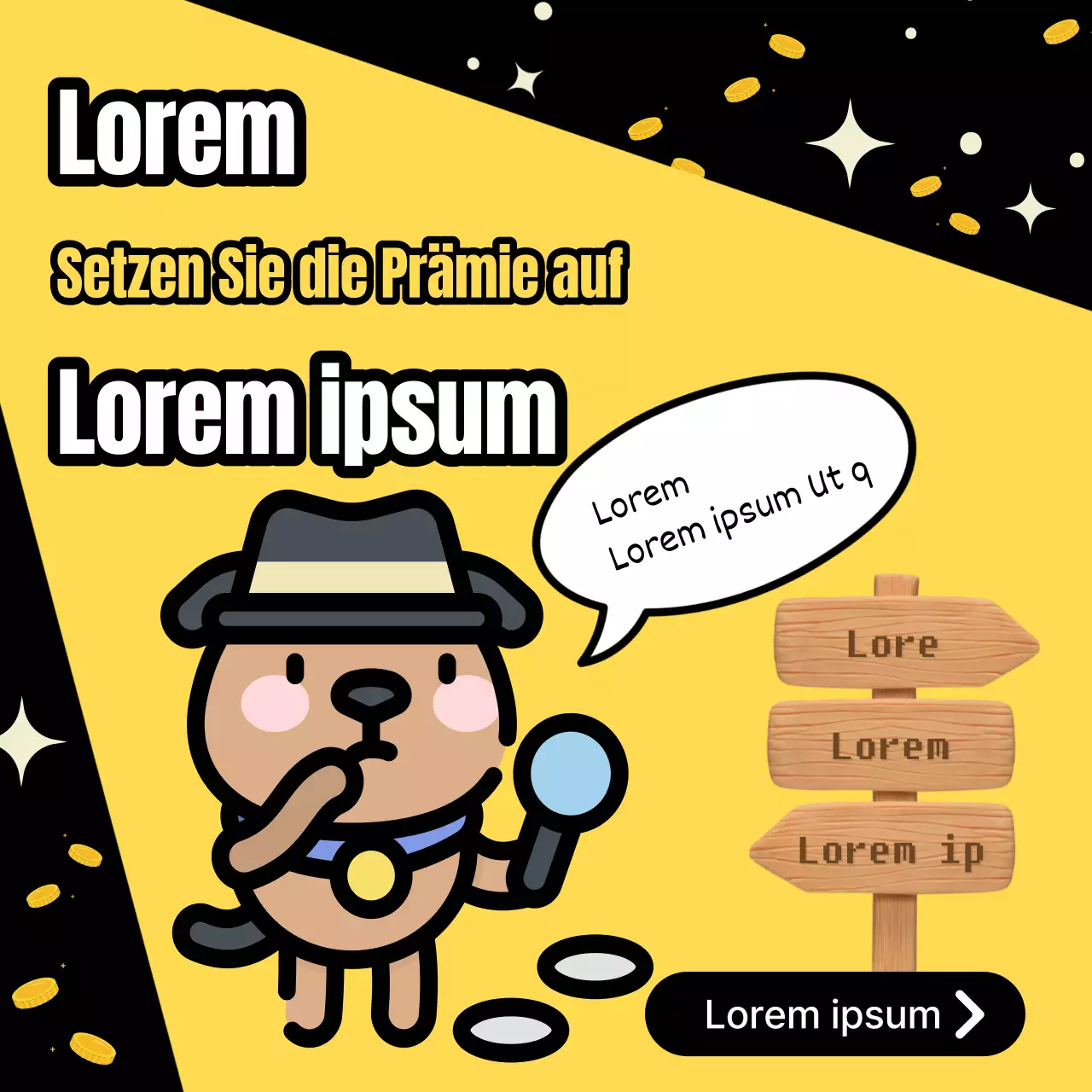 Gelb-schwarze Illustration zur Förderung von Versicherungsansprüchen