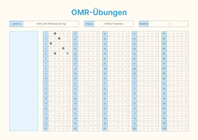 Einfache OMRCheck-Schulungsunterlagen in Hellblau und Elfenbein