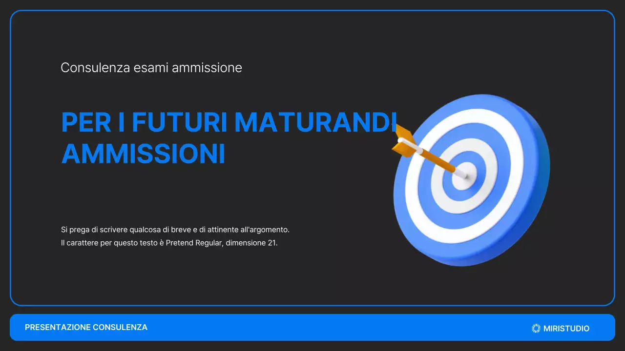 Una presentazione delle ammissioni minimalista in nero e blu