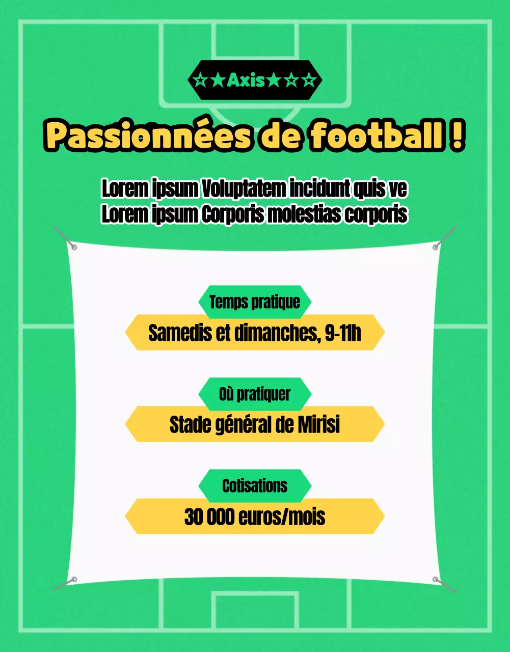 Recrutement de footballeuses avec une touche de vert et de jaune