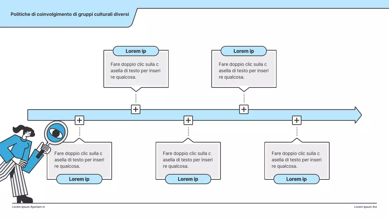 Una proposta politica con un'illustrazione pulita in azzurro e una forma a punto indice.