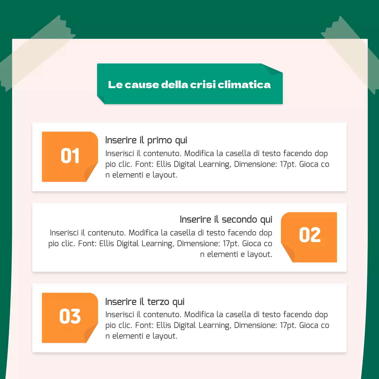 Un simpatico concetto di adesivo arancione e verde per l'ambiente CardNews