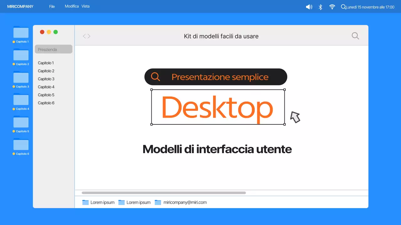 Semplice interfaccia utente del desktop del computer in blu e arancione Profilo aziendale