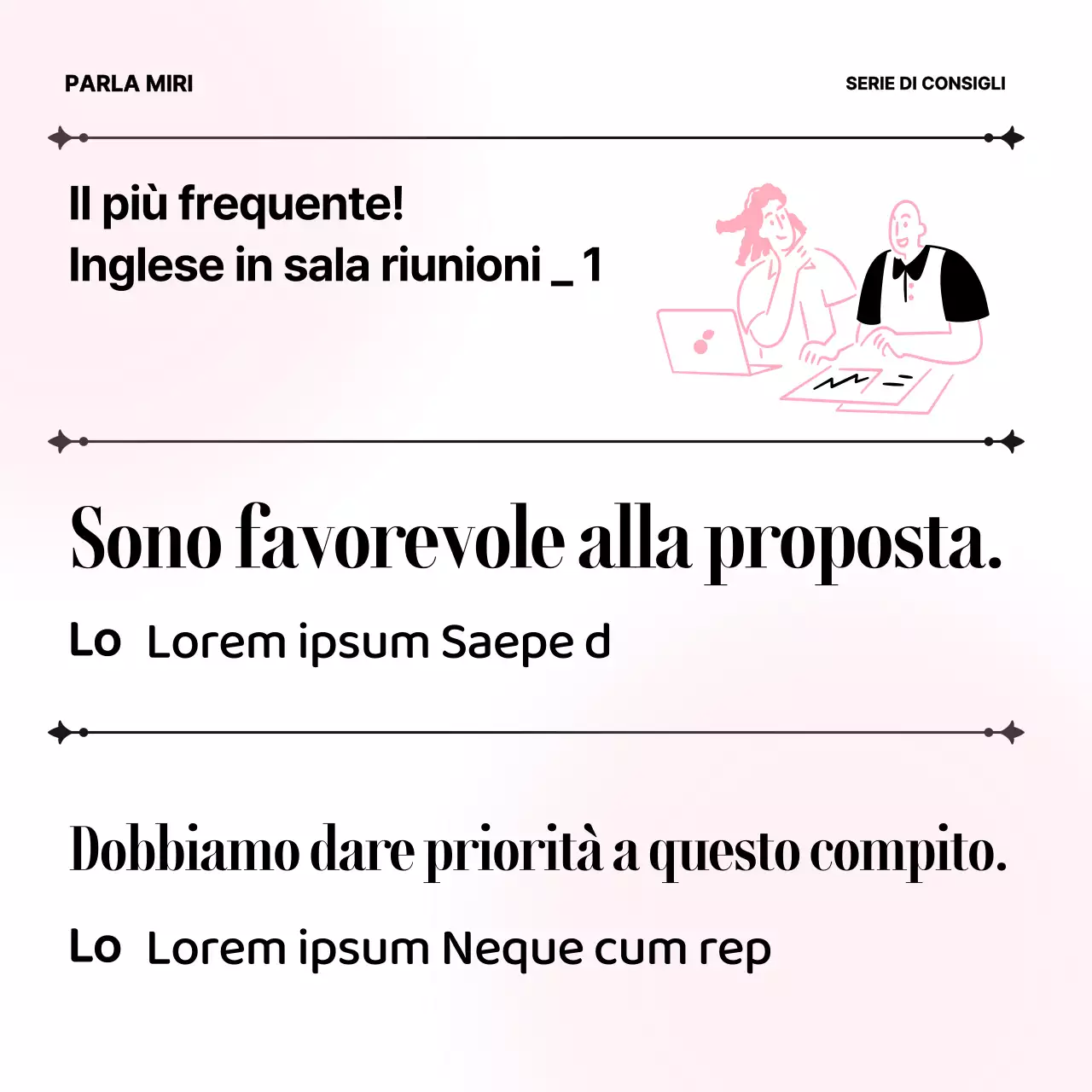 Materiale didattico minimalista per l'inglese commerciale in rosa e bianco